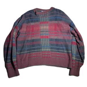 Vtg 1980s Pendleton Blue Red Plaid 100% Wool Crew Neck Pullover Sweater Men's XL
